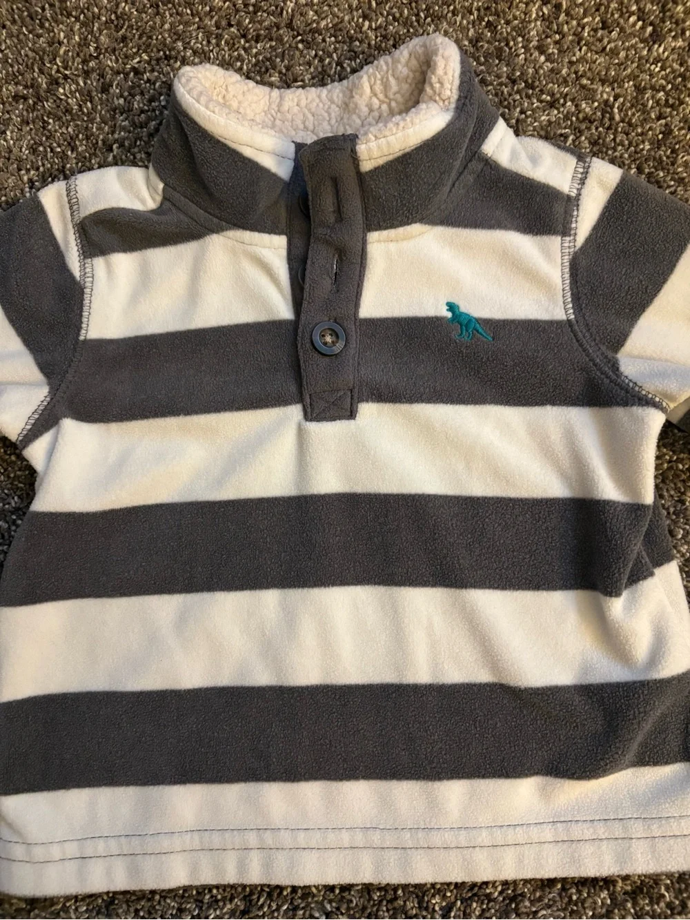 Carter's Gray & White Striped Fleece Pullover with Teal Accent